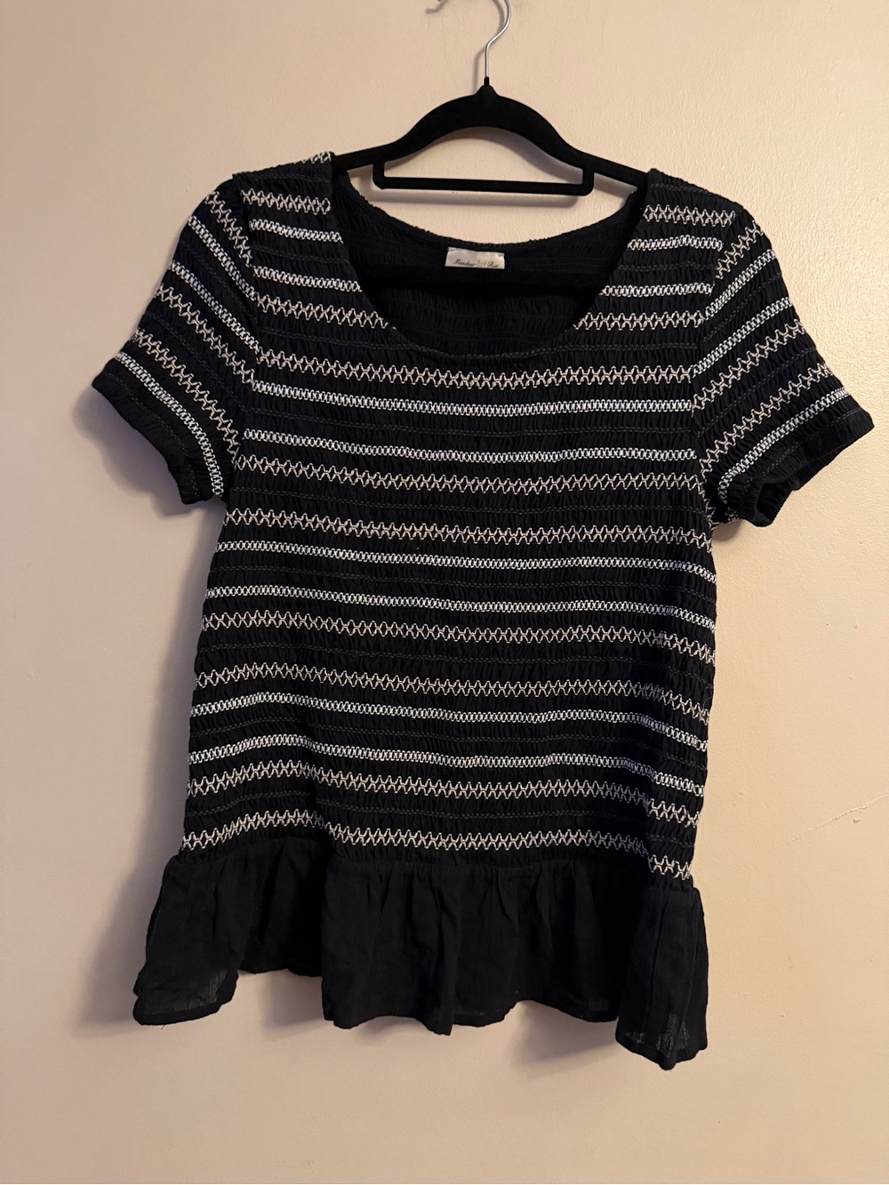 Meadow Rue Black and White Striped Short Sleeve Peplum Top